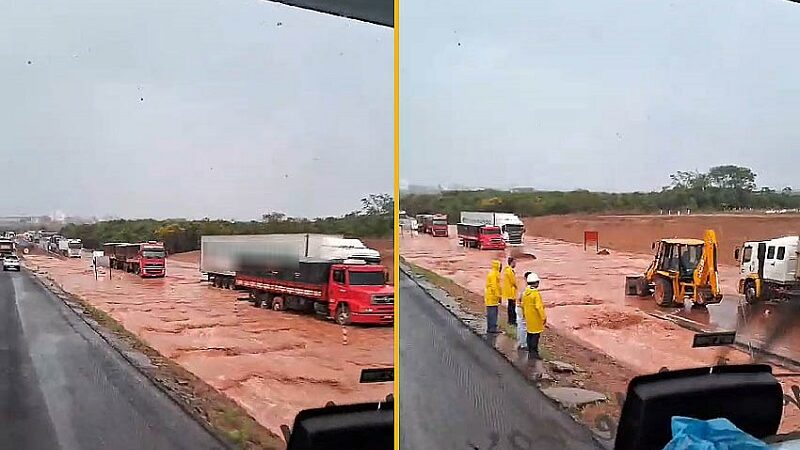 Forte chuva interrompe trecho na rodovia163 próximo Nova Mutum