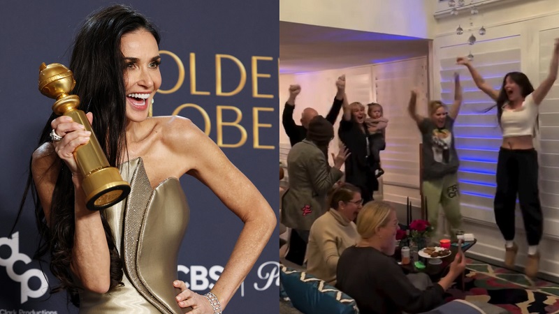 Família de Demi Moore reage ao seu primeiro Globo de Ouro; veja o momento