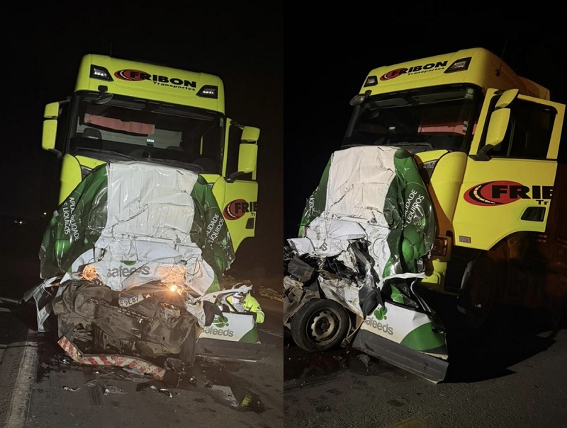 MAIS UMA VÍTIMA: morre motorista após carro ser prensado entre carretas na BR-163