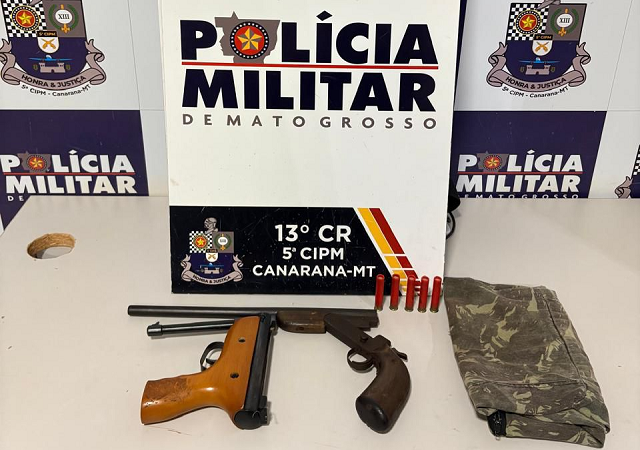 PM prende homem que agrediu esposa e familiares e apreende duas espingardas em Canarana
