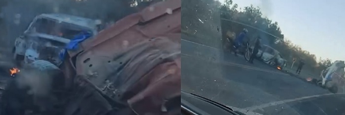 Acidente deixa na MT-010 quatro pessoas mortas, carro capota e pega fogo